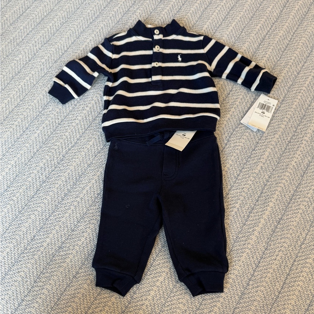 Ralph Lauren Navy Stripe Matching Set